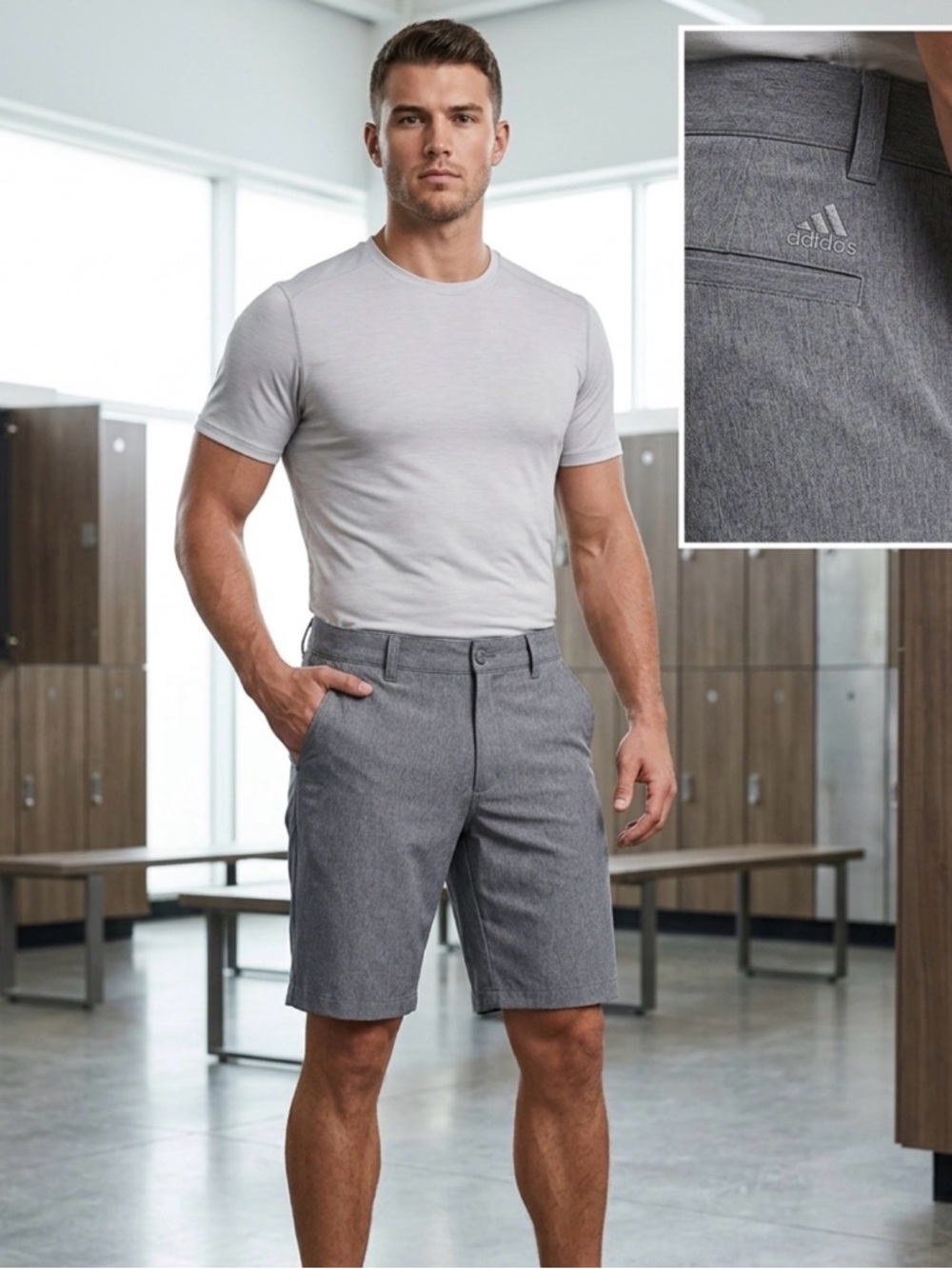 adidas Men's Charcoal Flat Front Shorts Golf Athletic